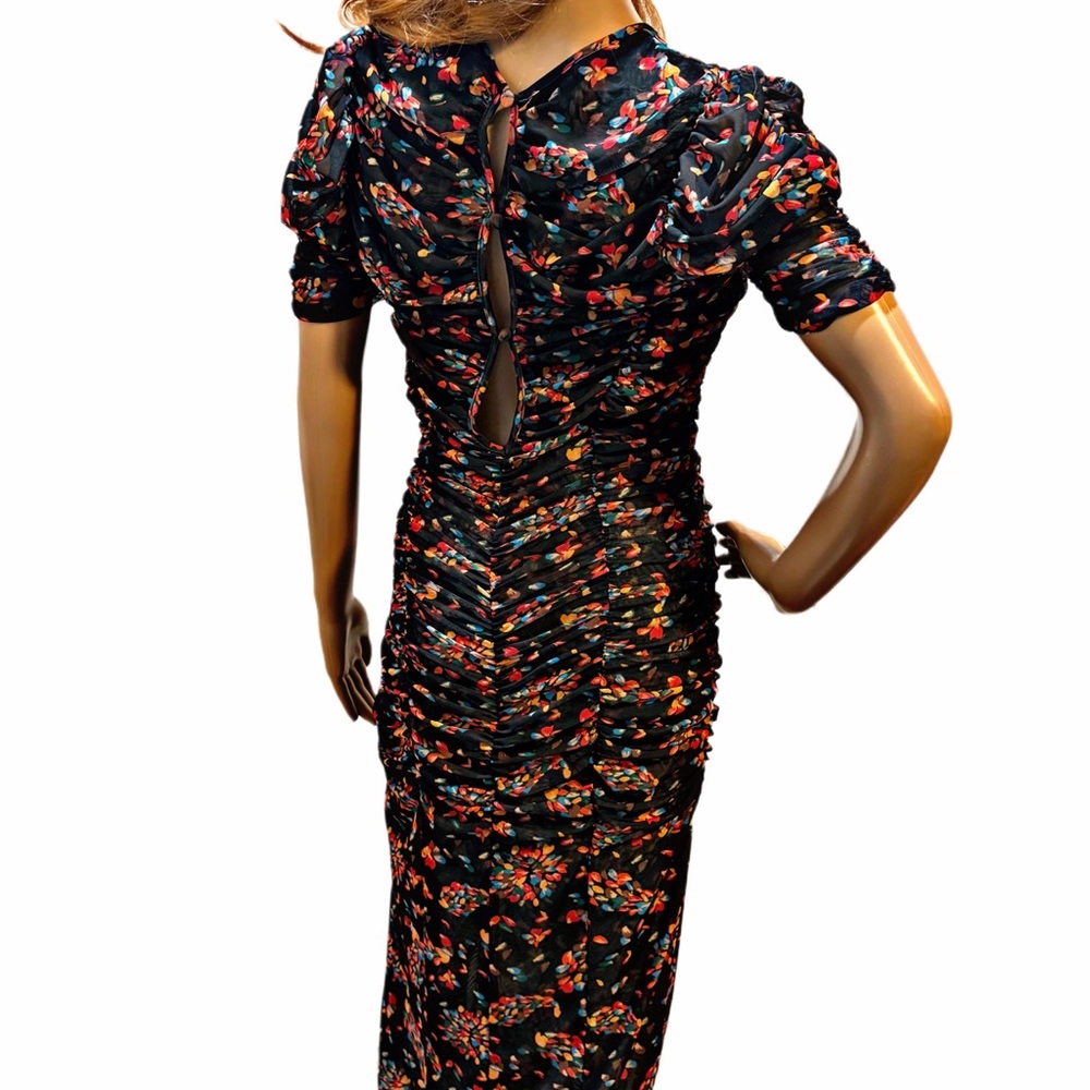 Free People Black Floral Ruched Maxi Dress with Side Slit - Picture 2 of 8